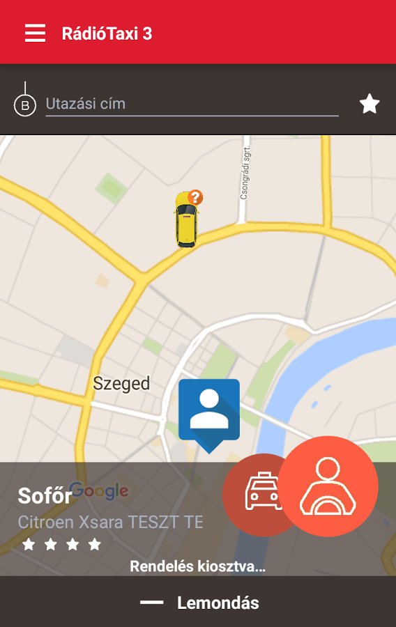 Okostelefonos alkalmazás csak a Rádió Taxi Három társaságnál